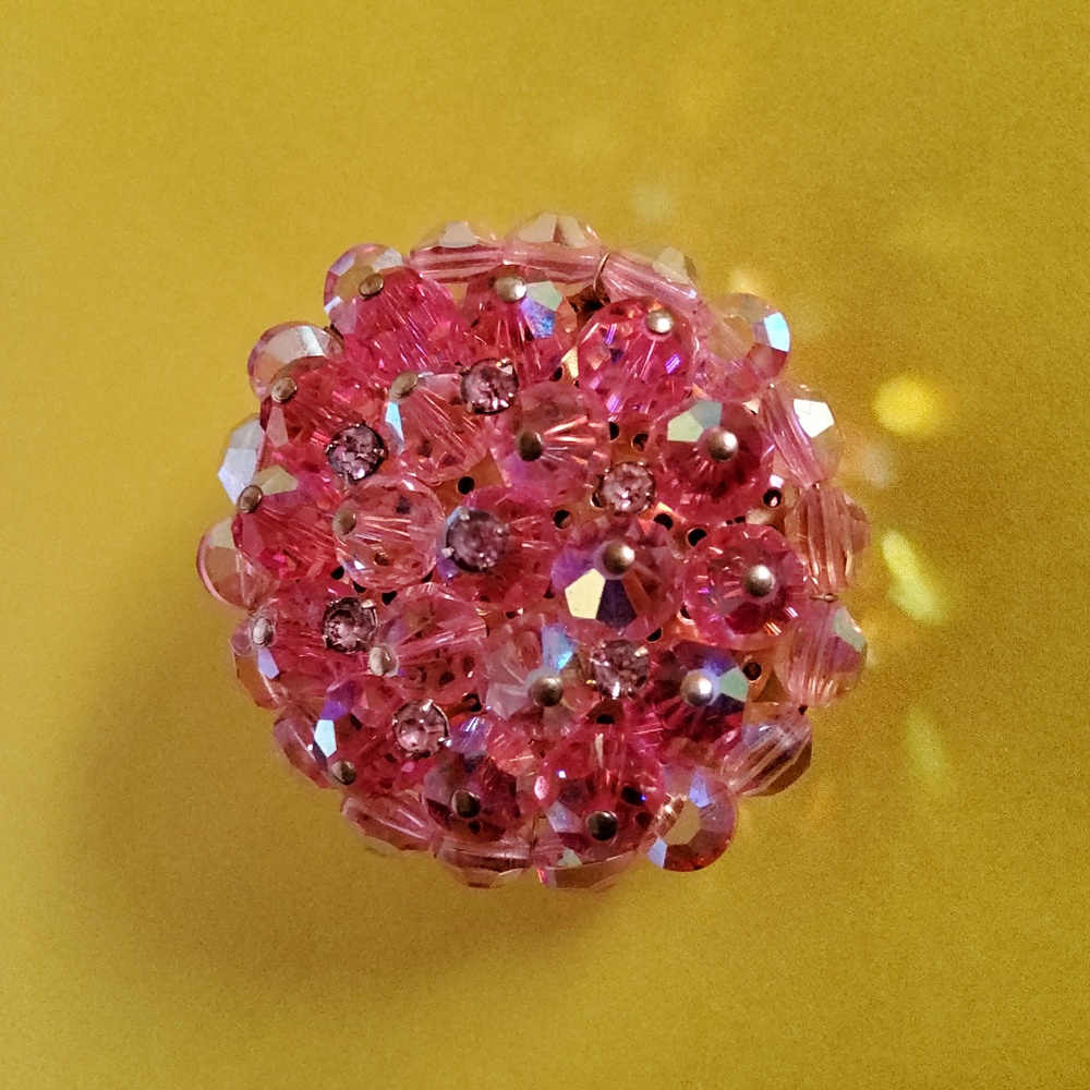 Pink Margarita Crystal Beaded Brooch 50s.